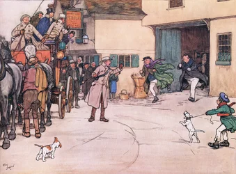 Eine ferne Antwort ist aus dem Hof zu hören, und Mr. Pickwick und Mr. Turpin kamen herbeigelaufen